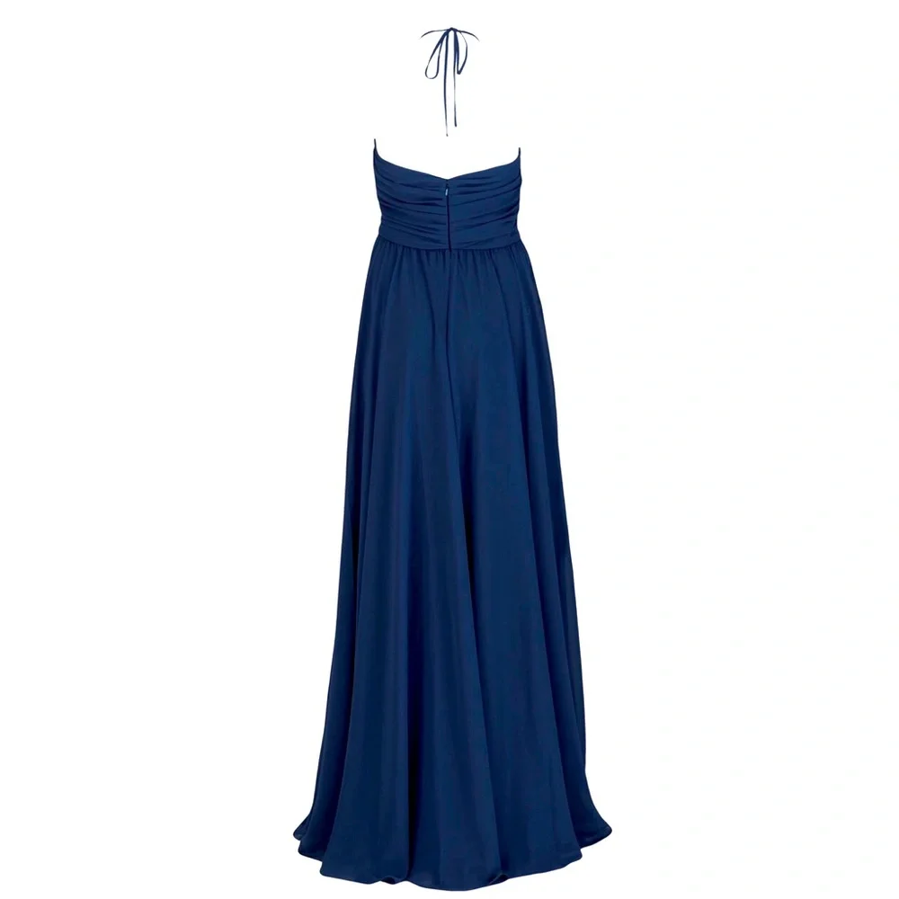 Amsale Jayla Flat Navy Blue Chiffon Prom Bridesmaid Gown - Picture 2 of 3
